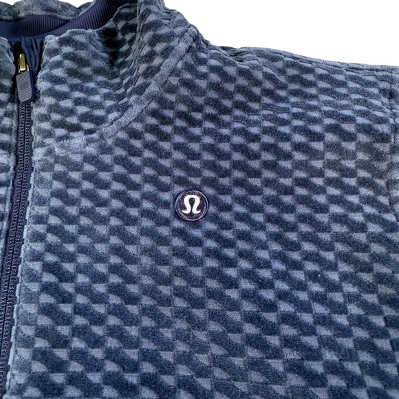 Lululemon RARE Bomber Full Zip Jacket L Blue Textured EUC Sporty Preppy Athletic - Picture 3 of 6